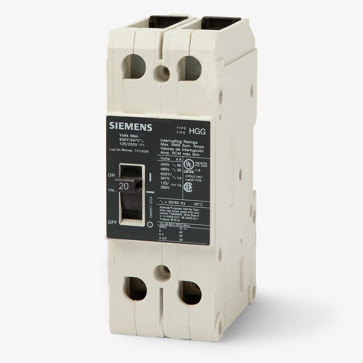 Siemens HGG2B020L - 20A 2 Pole Molded Case Circuit Breaker