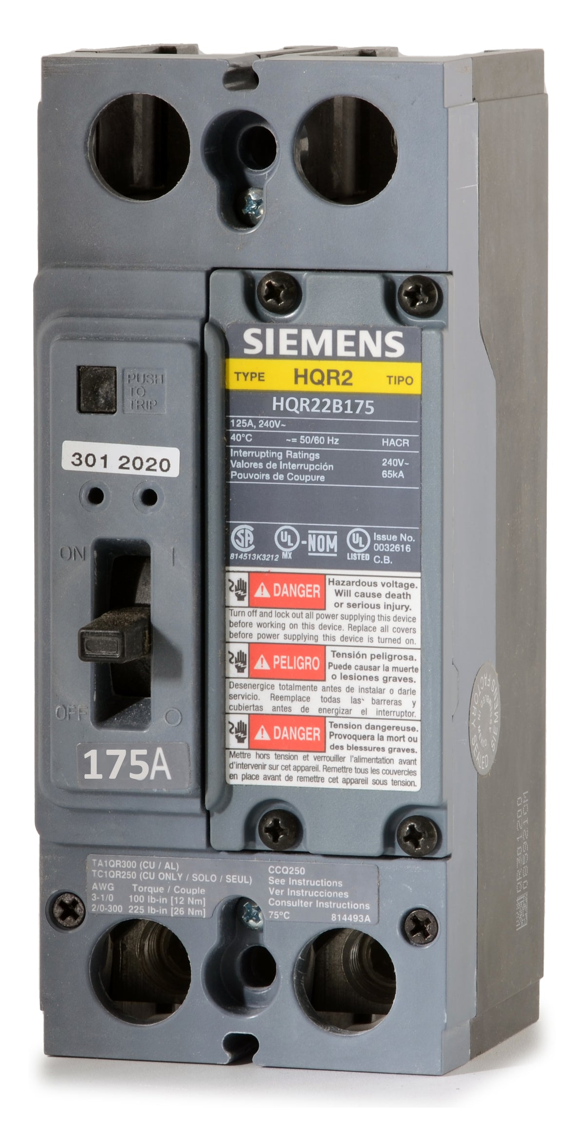 Siemens HQR22B175 - 175A 2 Pole Molded Case Circuit Breaker