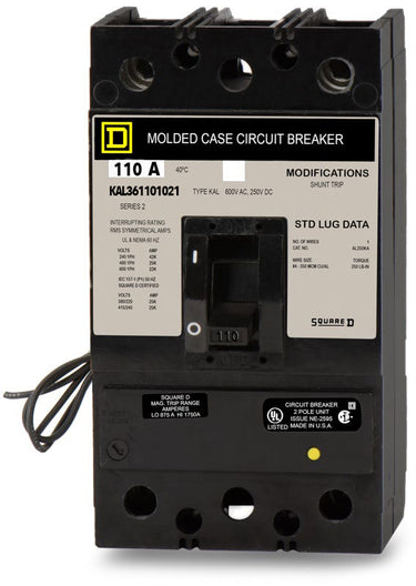 Square D KAL36110-1021 - 110A 3 Pole Molded Case Circuit Breaker