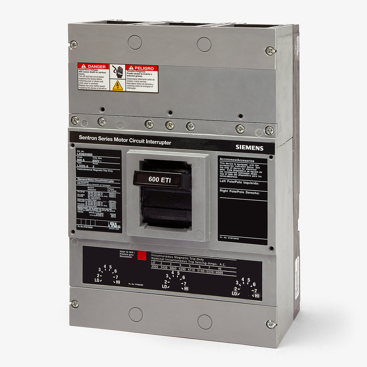 Siemens LXD63H600 - 600A 3 Pole Motor Circuit Protector