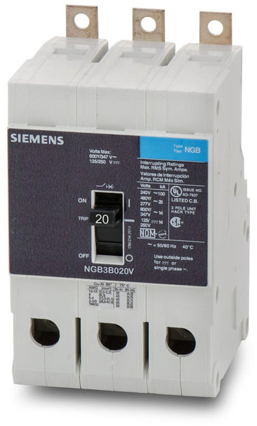 Siemens NGB3B020V - 20A 3 Pole Molded Case Circuit Breaker