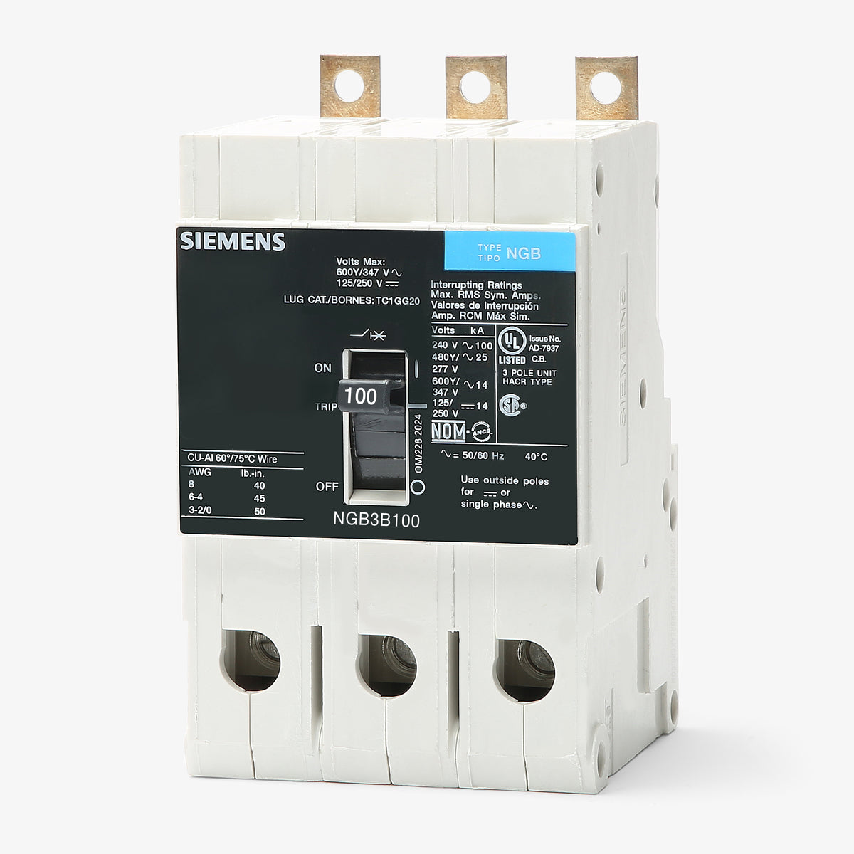Siemens NGB3B100B - 100A 3 Pole Molded Case Circuit Breaker