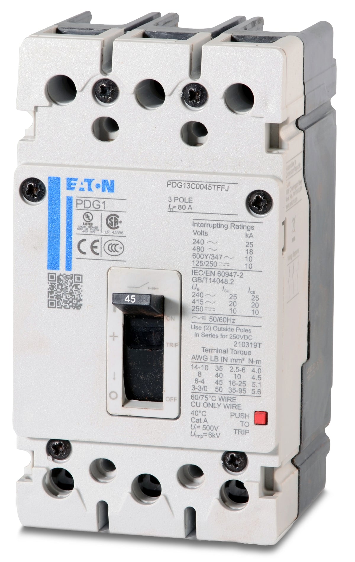 Eaton / Cutler-Hammer PDG13C0045TFFJ - 45A 3 Pole Molded Case Circuit Breaker
