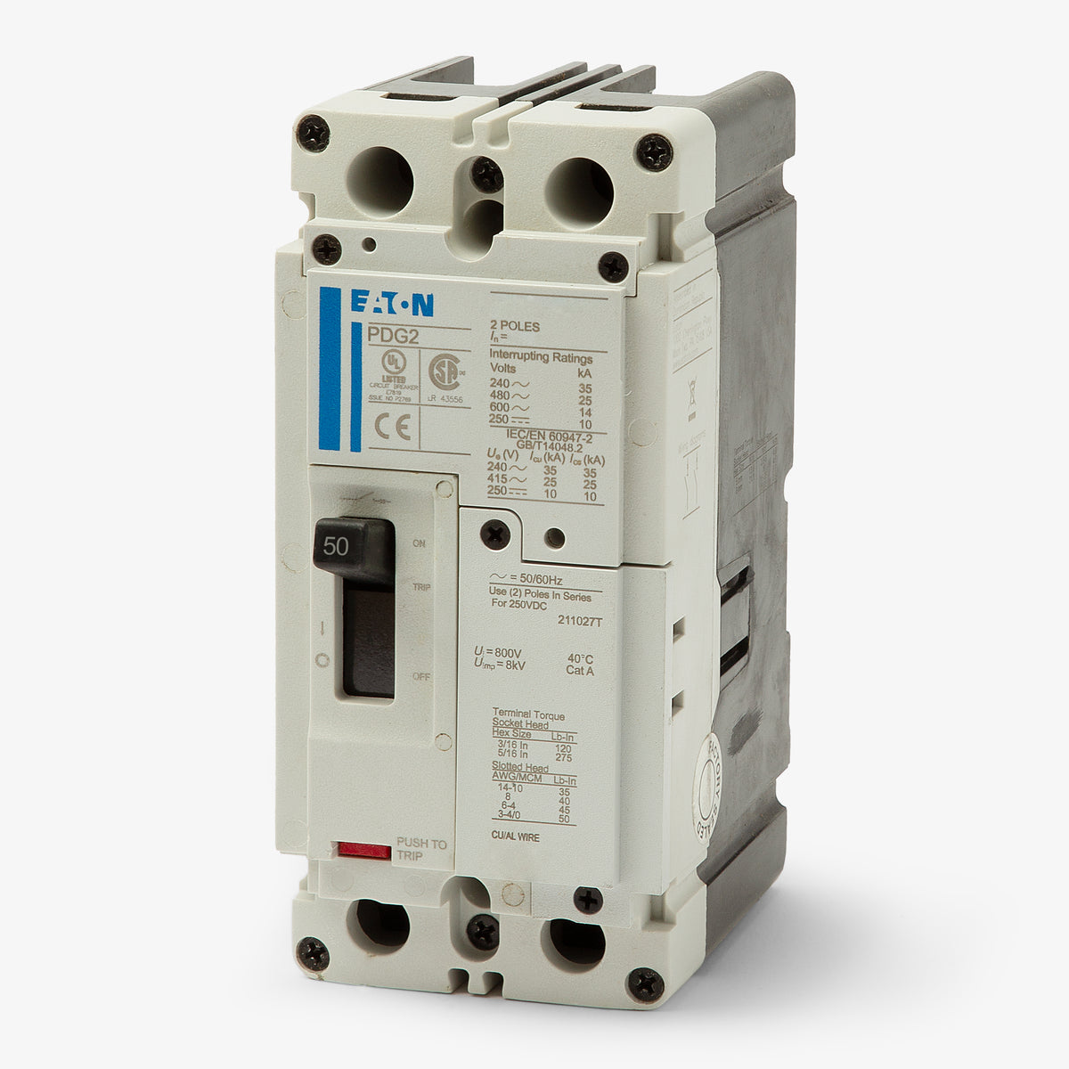 Eaton / Cutler-Hammer PDG22M0050TFFJ - 50A 2 Pole Molded Case Circuit Breaker