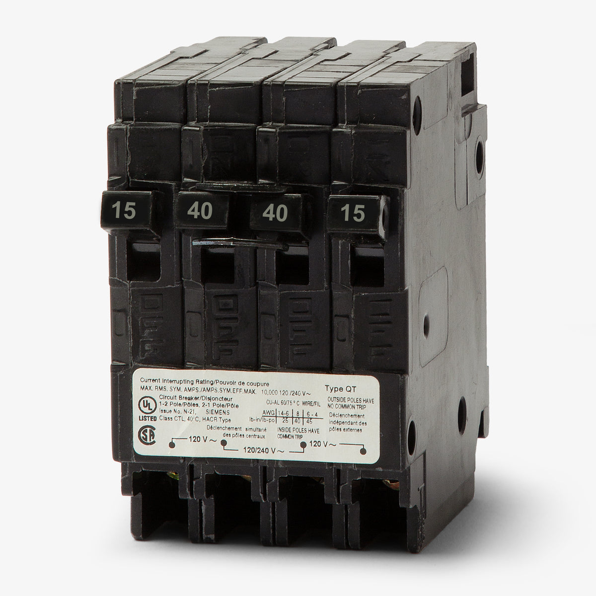 Siemens Q21540CT - 15/40A Triplex Miniature Circuit Breaker