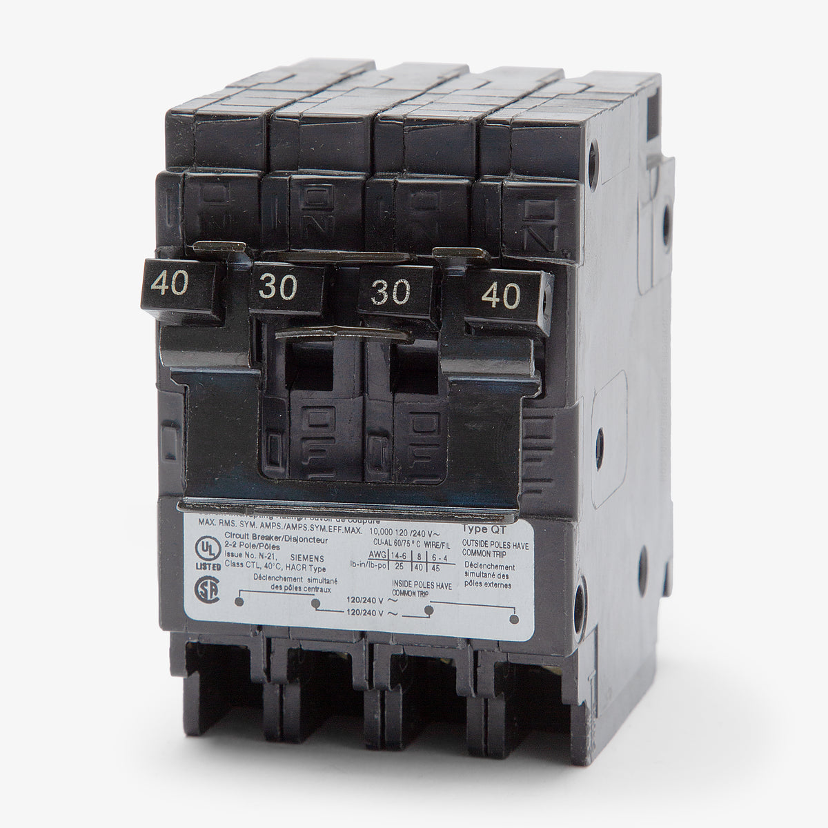 Siemens Q24030CT2 - 40/30A Quadplex Miniature Circuit Breaker