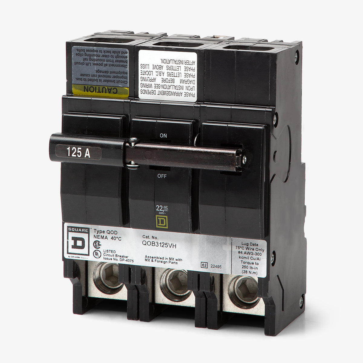 Square D QOB3125VH - 125A 3 Pole Miniature Circuit Breaker
