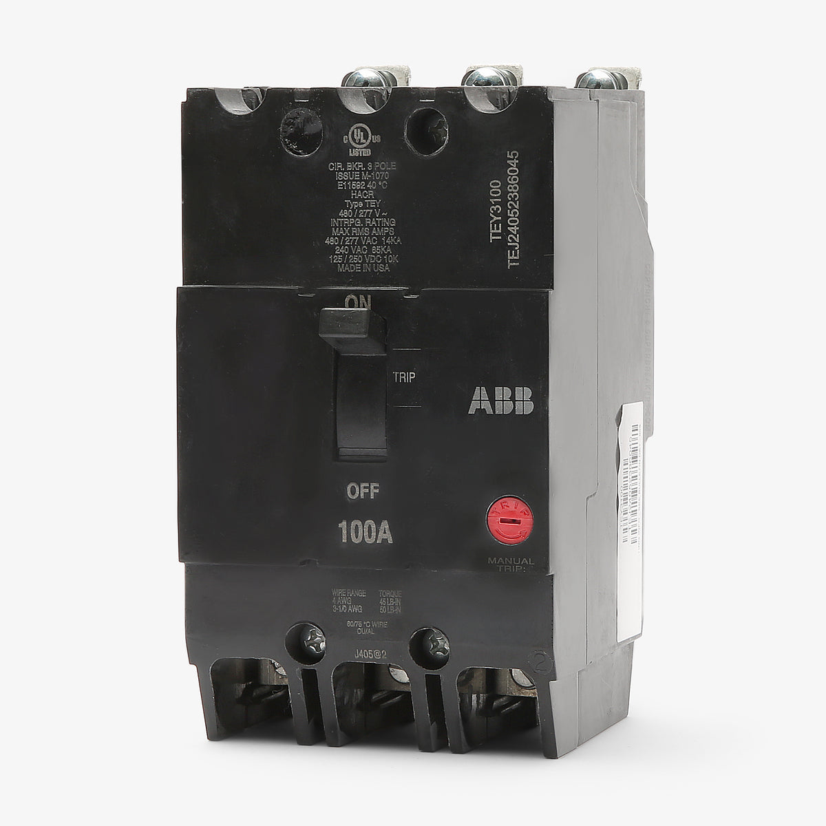 ABB / General Electric TEY3100 - 100A 3 Pole Miniature Circuit Breaker