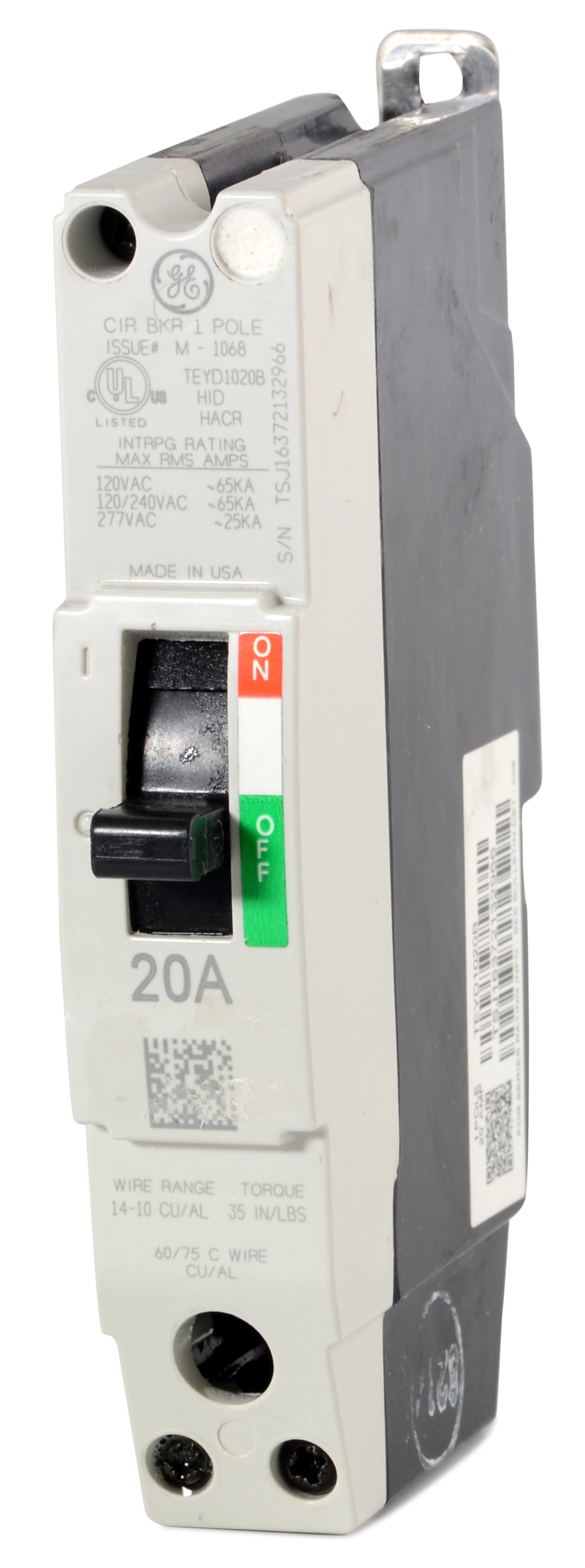 ABB / General Electric TEYD1020B - 20A 1 Pole Miniature Circuit Breaker