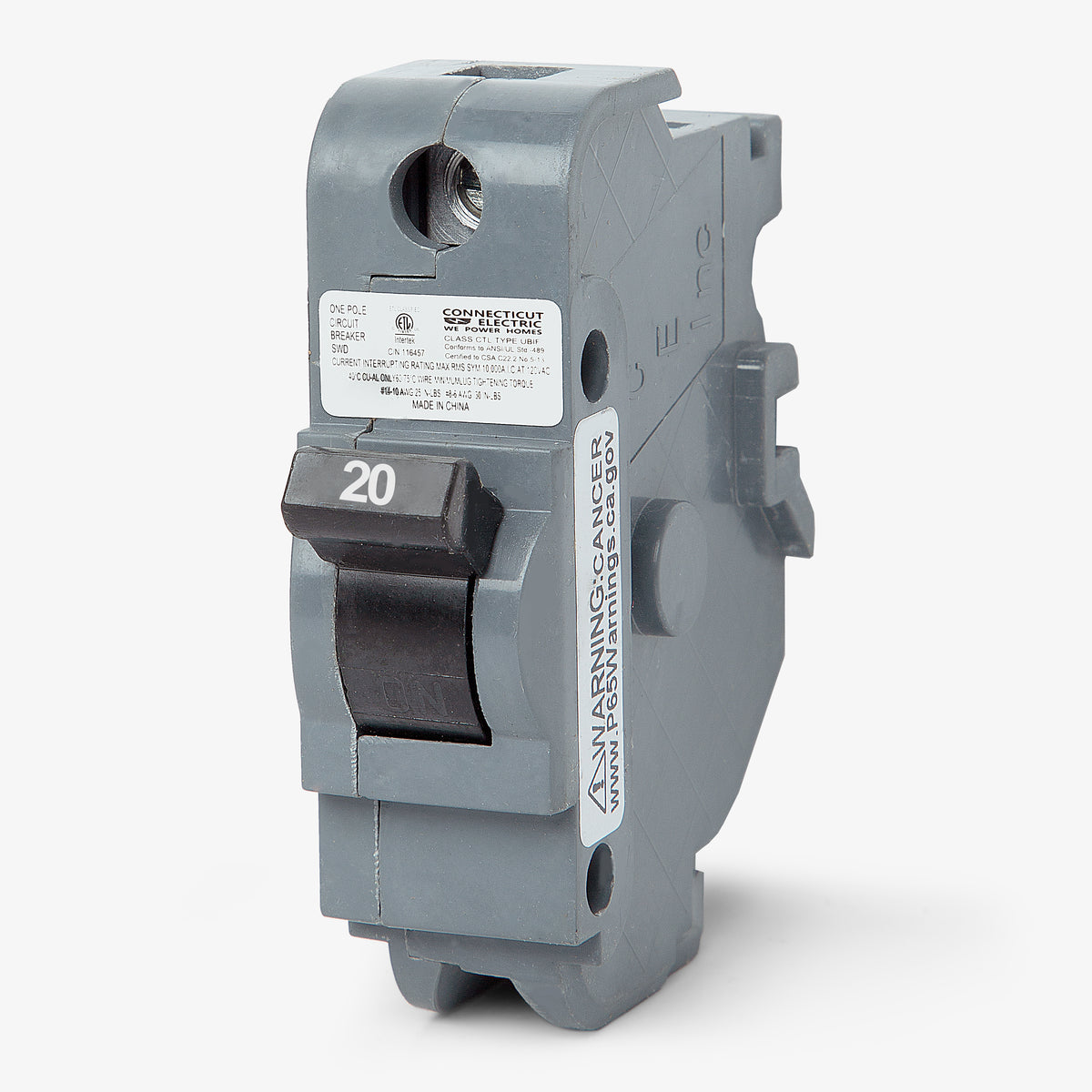 Connecticut Electric UBIF20NB - 20A 1 Pole Miniature Circuit Breaker