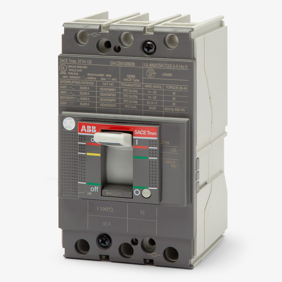 ABB XT1NU3090AFD000XXX - 90A 3 Pole Molded Case Circuit Breaker