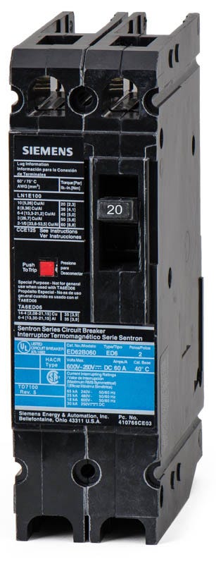 Siemens ED62B020L 2 Pole Circuit Breaker