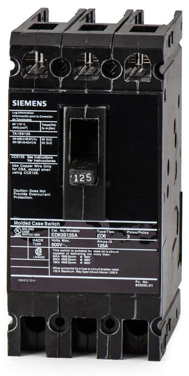 Siemens ED63S125A 3 Pole Circuit Breaker