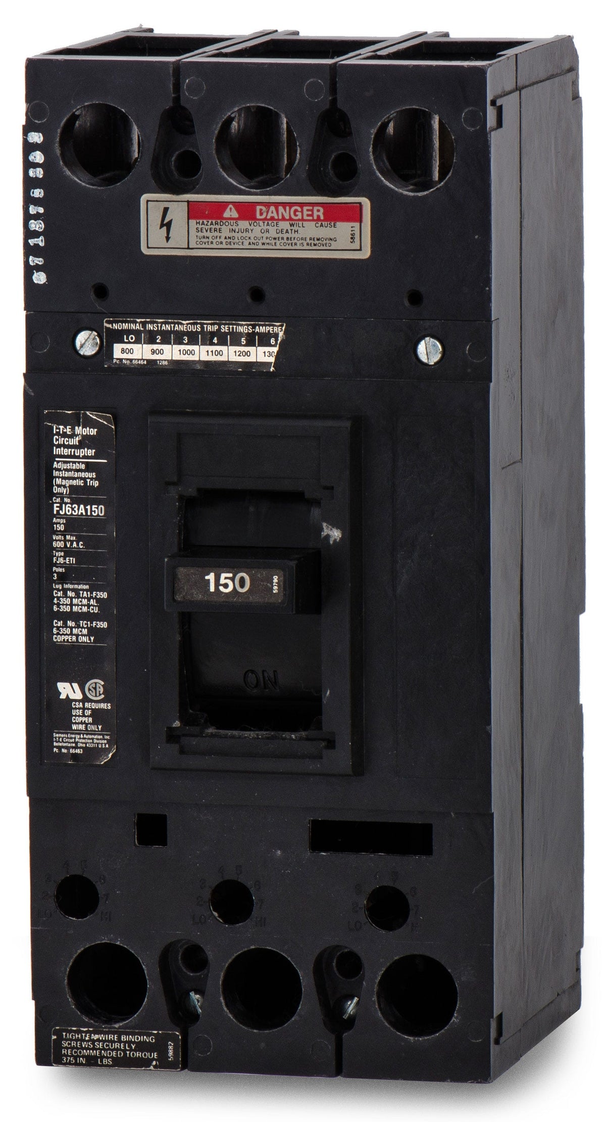 Siemens FJ63A150 3 Pole Circuit Breaker