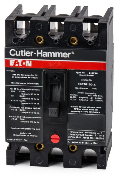 Eaton/Cutler-Hammer FS320100A 3 Pole Circuit Breaker