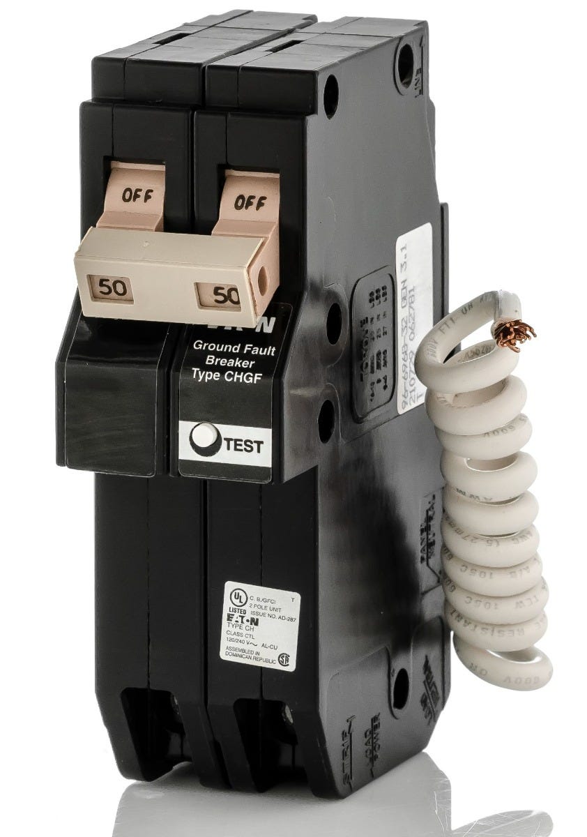thumbnail image 2 of Eaton CHN250GF 50A 120/240V 2-Pole GFCI Circuit Breaker - Plug-in Ground Fault Protection 2 of 5