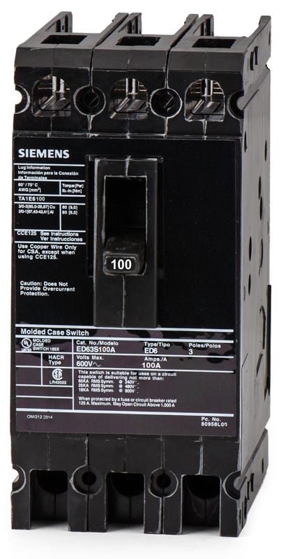 Siemens ED63S100A 3 Pole Circuit Breaker