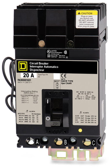 Square D FA36020-1021 3 Pole Circuit Breaker
