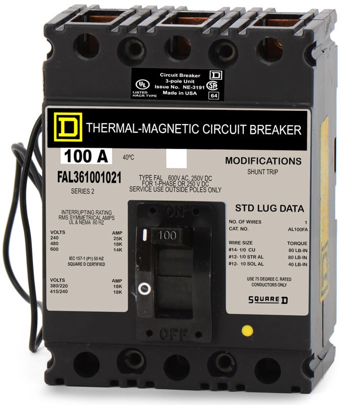 Square D FAL36100-1021 3 Pole Circuit Breaker