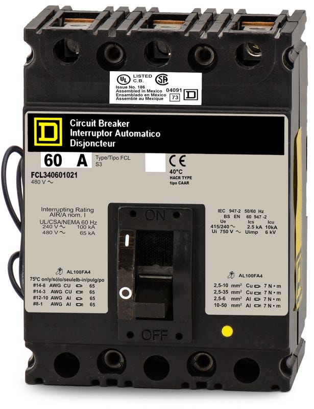 Square D FCL34060-1021 3 Pole Circuit Breaker