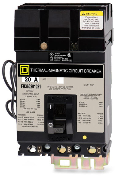 Square D FH36020-1021 3 Pole Circuit Breaker