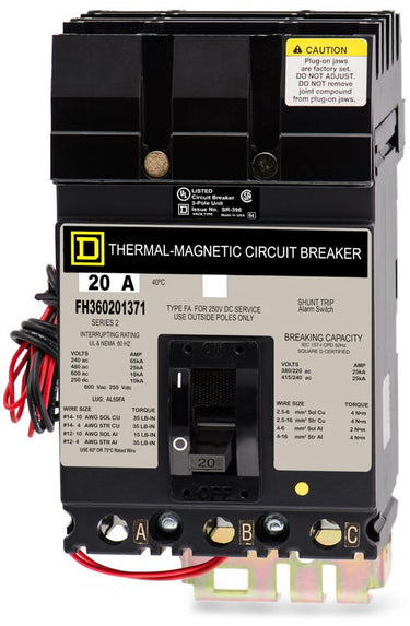Square D FH36020-1371 3 Pole Circuit Breaker