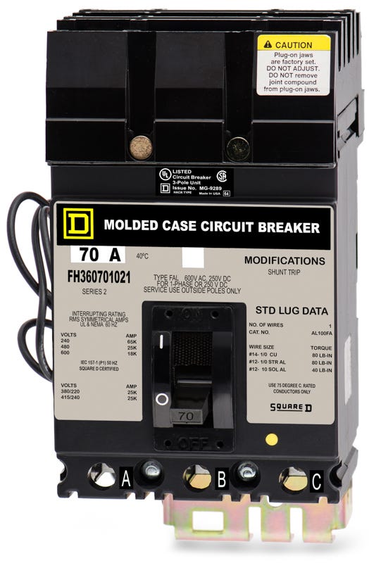 Square D FH36070-1021 3 Pole Circuit Breaker