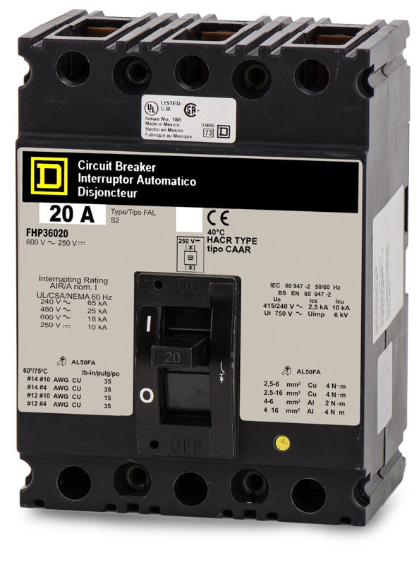 Square D FHP36020 3 Pole Circuit Breaker