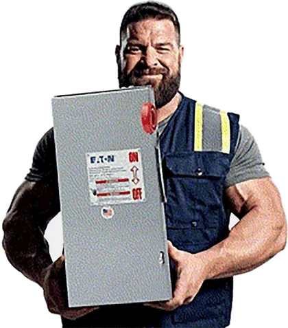 Big Mike holding an Eaton safety switch
